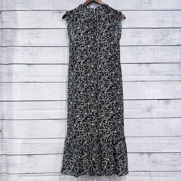 Velvet by Graham & Spencer Black Floral Print Midi Dress Tie Waist Ruffled Small - Picture 2 of 14